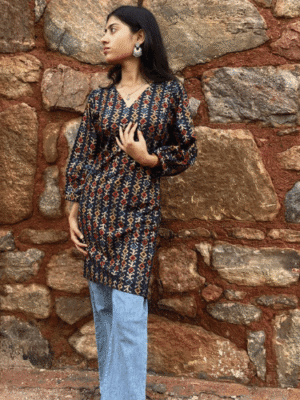 Untitled design - 2025-05-22T110733.708 Electric Blue – Rubber Print Kurti to Elevate Your Mood.