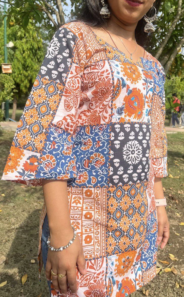 Autumn Vibes β Brown Printed Cotton Kurti - Image 3