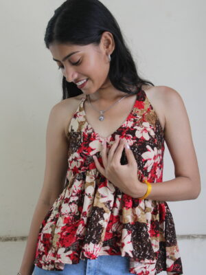 Petal Pop – Flowy Backless Rayon Kurti