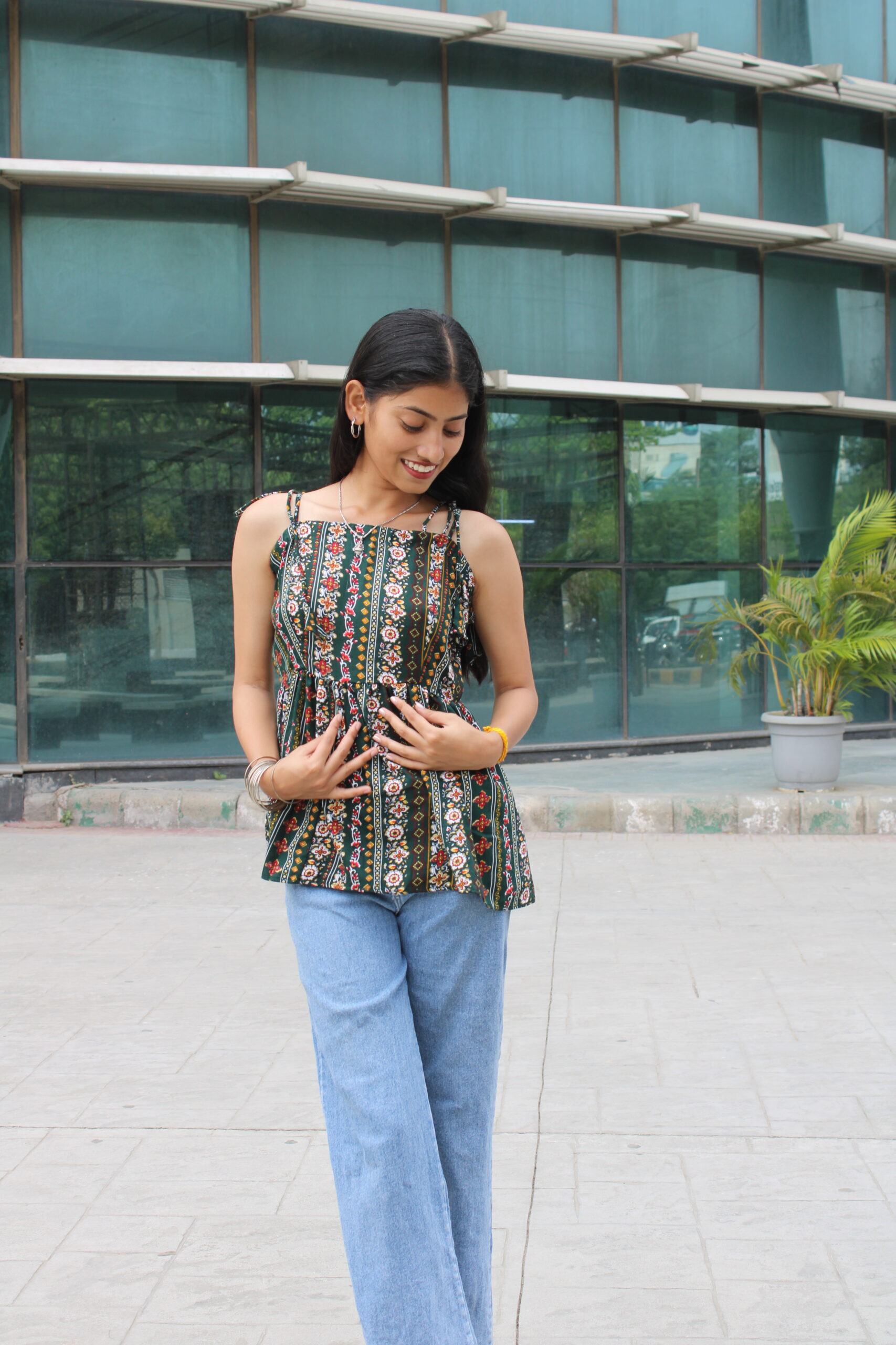 Leaf & Blossom – Playful Green Floral Kurti - Image 3