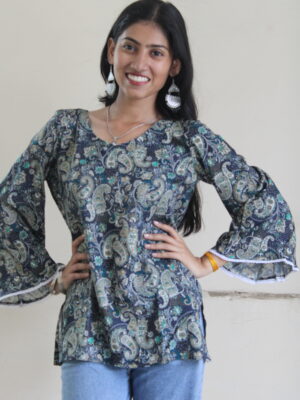 Floral Hues – Blue Base Rayon Kurti for All