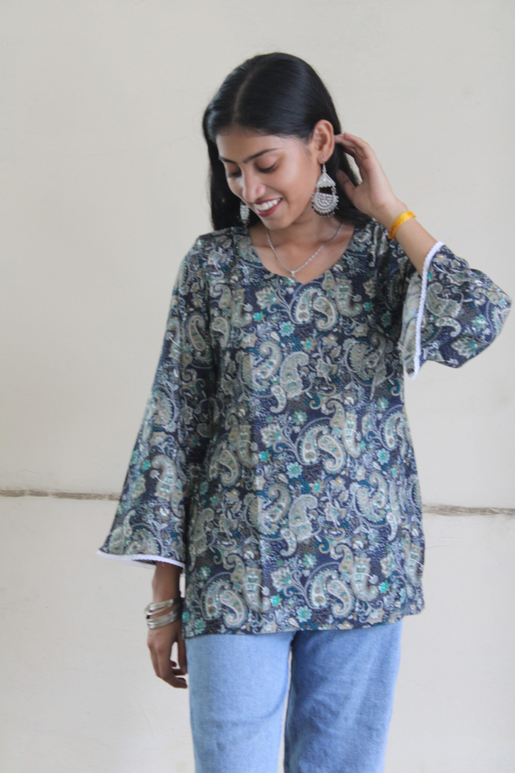 Floral Hues – Blue Base Rayon Kurti for All - Image 3