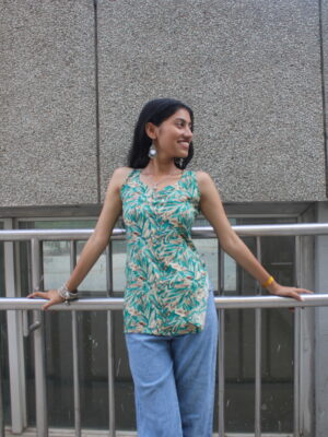 Nature’s Kiss – Backless Cream Kurti with Leafy Prints