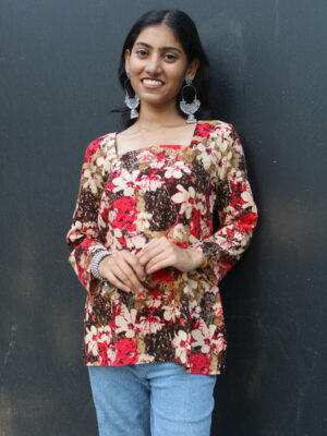 Petal Charm – Rayon Short Kurti with Floral Prints