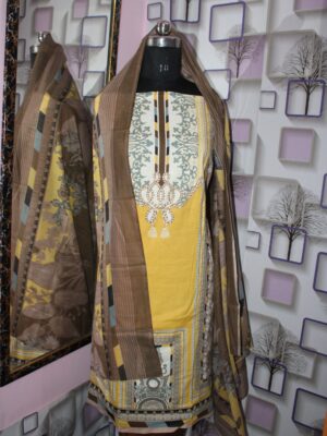 Sunehri Raah – Yellow & Mocha Digital Printed Cotton Suit Set