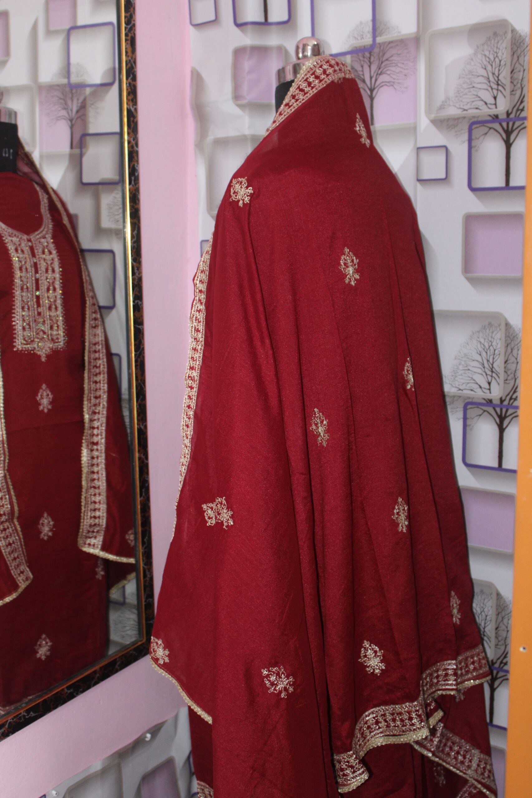 Aafreen β Maroon Embroidered Cotton Suit Set - Image 3