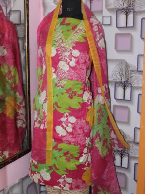 Gulnaar – Pink Garden Cotton Suit Set