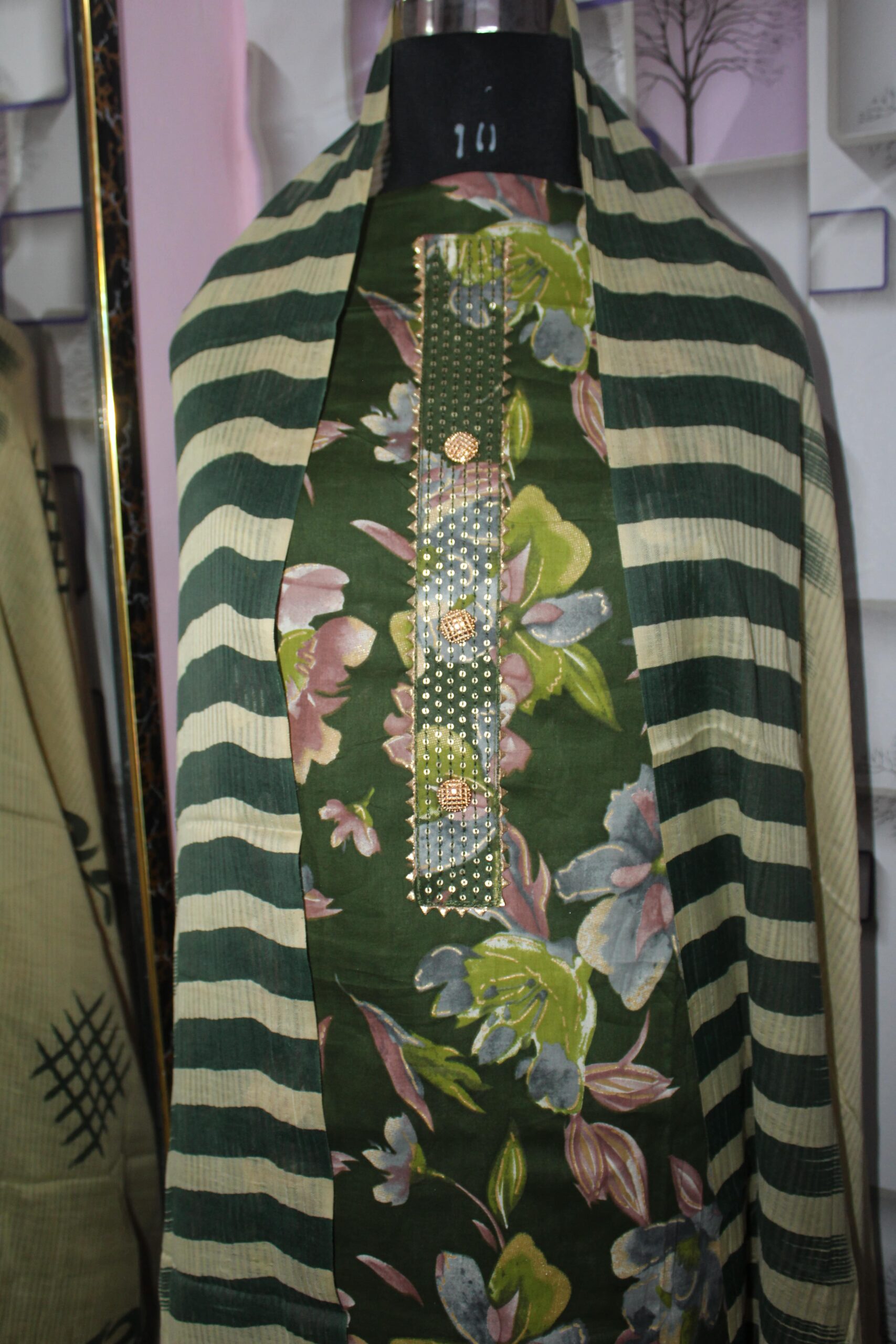 Sitara β Beige & Blue Embroidered Cotton Suit Set - Image 3