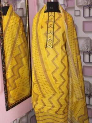 Noor – Mustard Chevron Cotton Suit Set