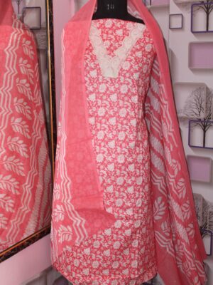 Sitara – White & Pink Floral Cotton Suit Set