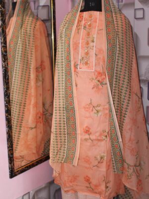 Zeenat – Soft Peach Floral Cotton Suit Set